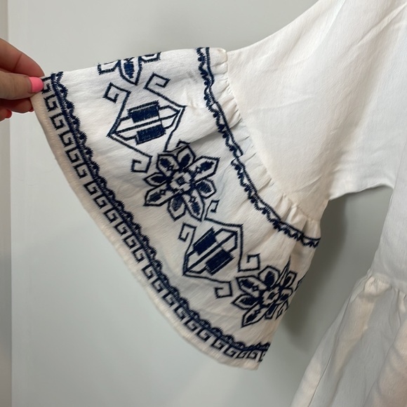 Polagram boho embroidered button down bell sleeve blouse women size medium - Picture 4 of 7